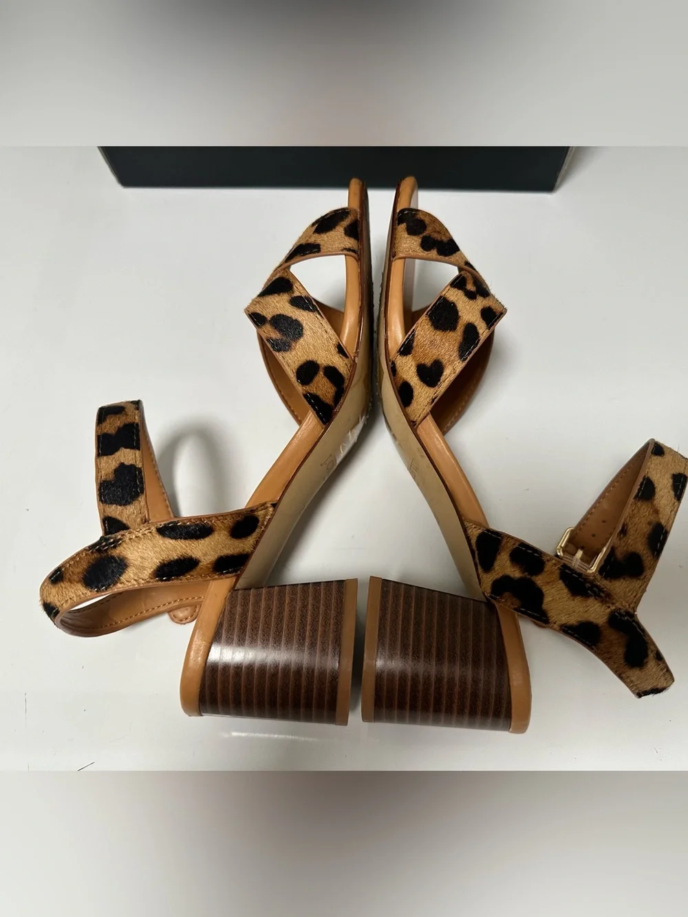 J. Crew Leopard Print Block Heel Sandals in Tan and Black